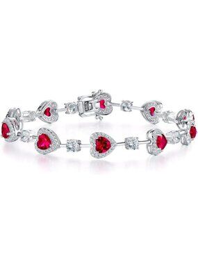Gemlanto Women's Ruby Silver Gemstone Heart Bracelet luxury Fashion Fine Jewelry